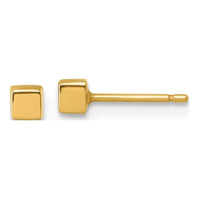 14K Yellow Gold Cube Stud Earrings