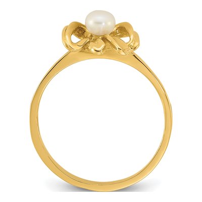 14K Yellow Gold Freshwater Cultured Pearl Children's Bow Ring – view 2