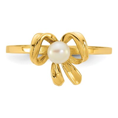 14K Yellow Gold Freshwater Cultured Pearl Children's Bow Ring – view 4