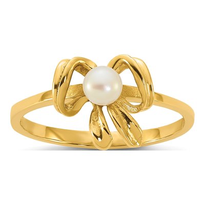 14K Yellow Gold Freshwater Cultured Pearl Children's Bow Ring