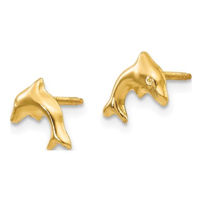 14K Yellow Gold Small Dolphin for Kids Stud Earrings – view 3