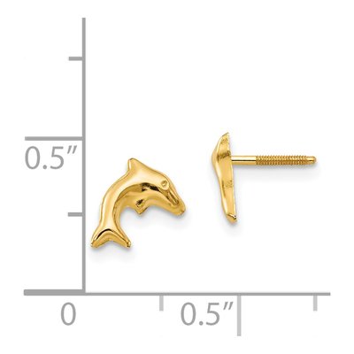 14K Yellow Gold Small Dolphin for Kids Stud Earrings – view 5