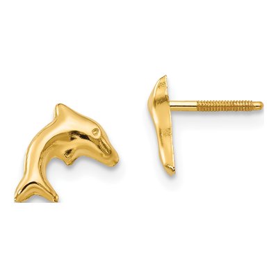14K Yellow Gold Small Dolphin for Kids Stud Earrings
