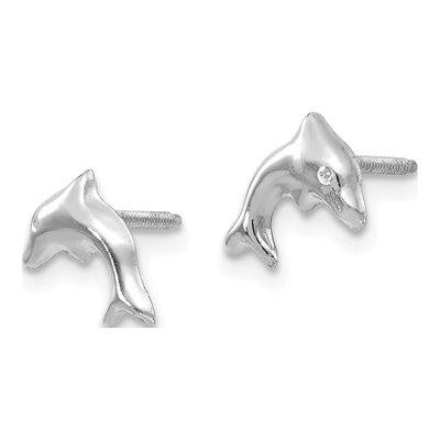 14K White Gold Dolphin Stud Earrings – view 2