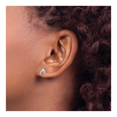 14K White Gold Dolphin Stud Earrings – view 3