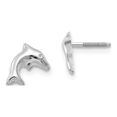 14K White Gold Dolphin Stud Earrings