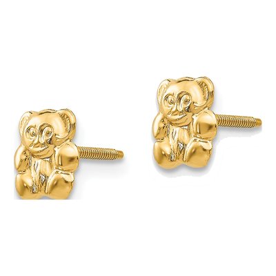 14K Yellow Gold Teddy Bear for Girls Stud Earrings – view 3