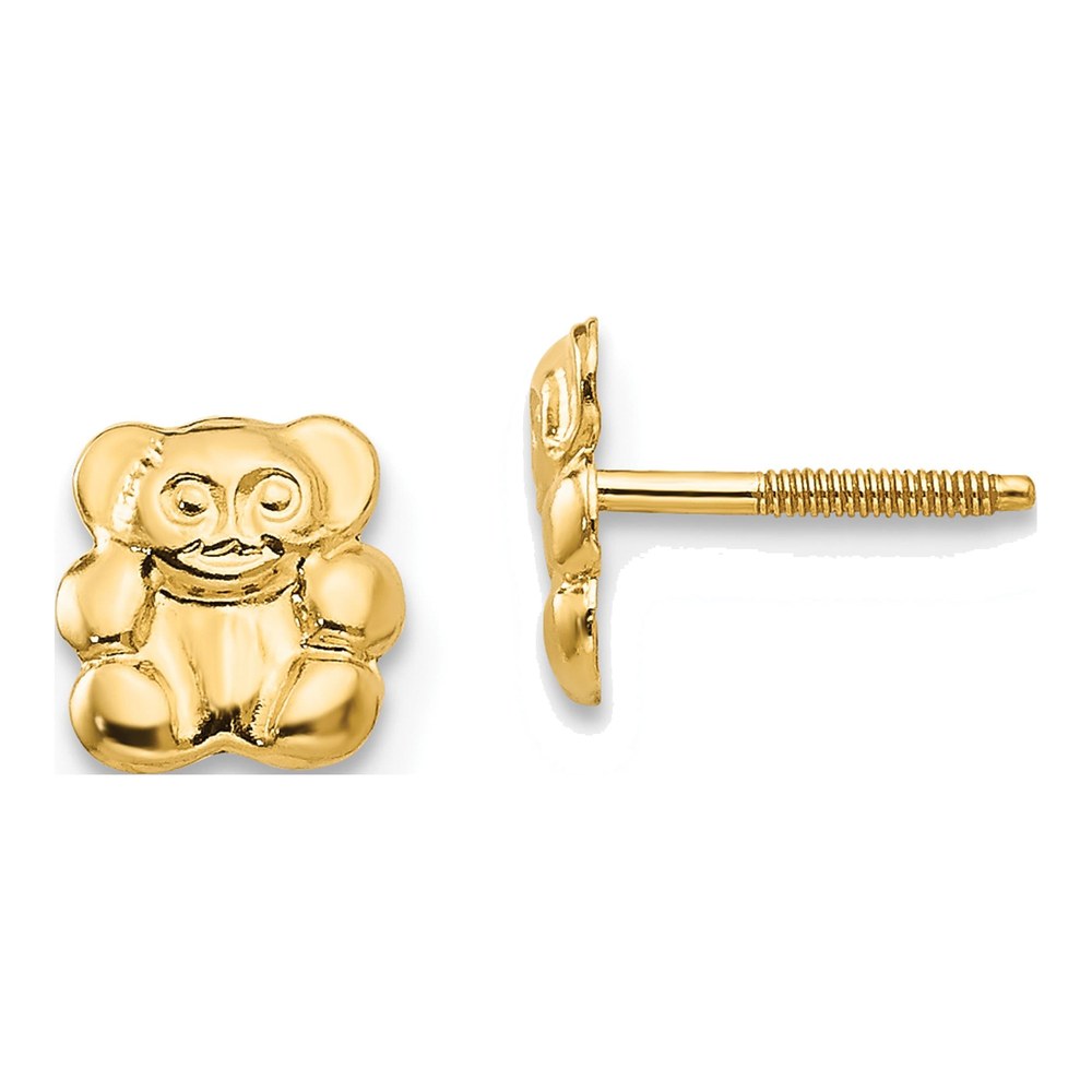 14K Yellow Gold Teddy Bear for Girls Stud Earrings