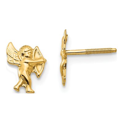 14K Yellow Gold Cupid Screwback Stud Earrings