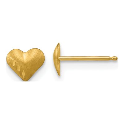 14K Yellow Gold Puffed Heart Stud Earrings