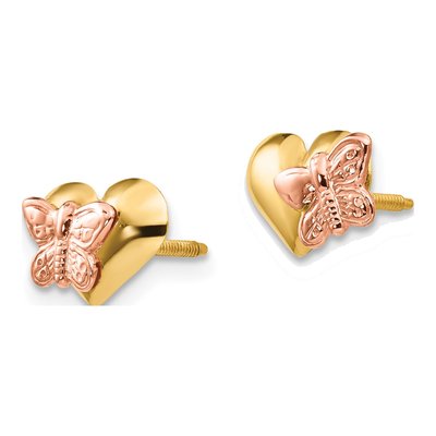 14K Yellow Gold Girls' Butterfly Heart Stud Earrings – view 3