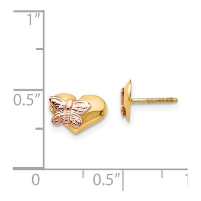 14K Yellow Gold Girls' Butterfly Heart Stud Earrings – view 5