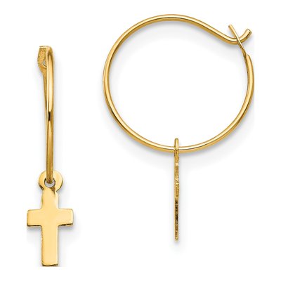 14K Yellow Gold Cross Dangle Earrings