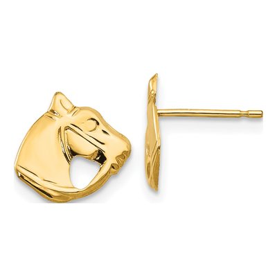 14K Yellow Gold Horse Head Stud Earrings