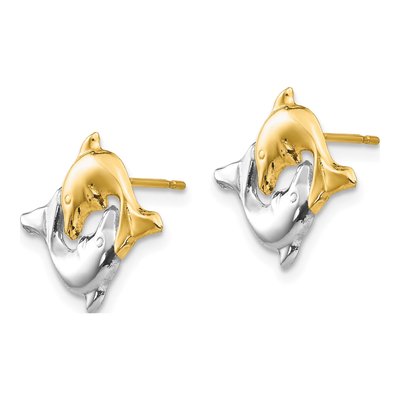 14K Yellow Gold Girls' Two Dolphins Stud Earrings – view 3