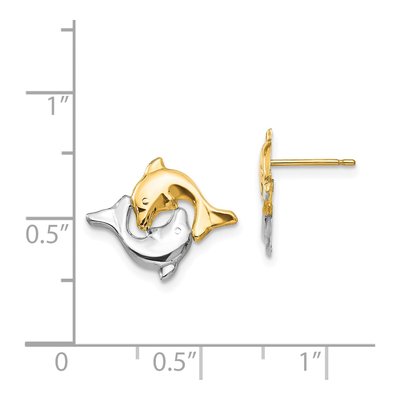 14K Yellow Gold Girls' Two Dolphins Stud Earrings – view 5