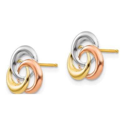 14K Tri-Color Gold 3-Circle Stud Earrings – view 2