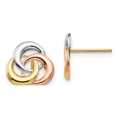14K Tri-Color Gold 3-Circle Stud Earrings