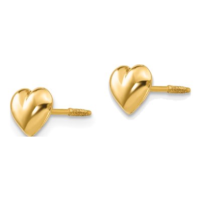 14K Yellow Gold Small Puffed Heart Screwback Stud Earrings – view 3