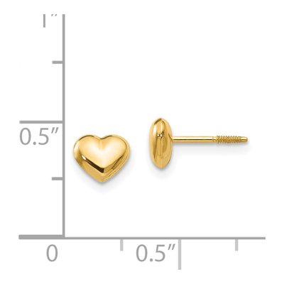 14K Yellow Gold Small Puffed Heart Screwback Stud Earrings – view 5