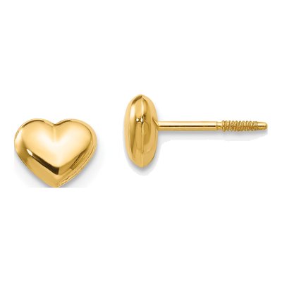 14K Yellow Gold Small Puffed Heart Screwback Stud Earrings
