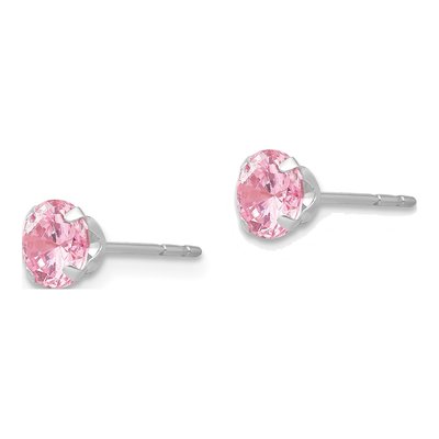 14K White Gold 5mm Round CZ Girls' Stud Earrings – view 2
