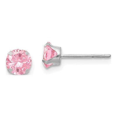 14K White Gold 5mm Round CZ Girls' Stud Earrings