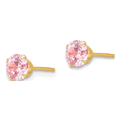 14k Yellow Gold Pink CZ Round Stud Earrings | Madi K – view 3