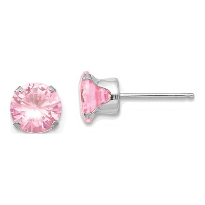 14K White Gold 6.5mm Round CZ Stud Earrings