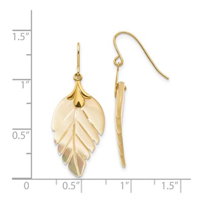 14K Yellow Gold Mother of Pearl Leaf Dangle Earrings – view 4