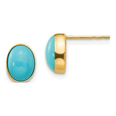 14K Yellow Gold Turquoise Bezel Stud Earrings
