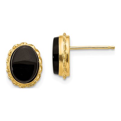 14K Yellow Gold Onyx Bezel Stud Earrings