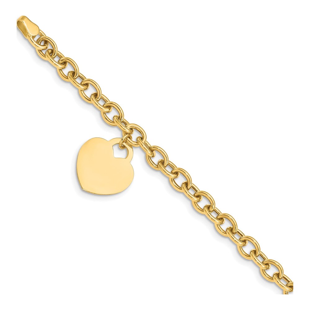 14K Gold Engravable Heart Charm Bracelet, 8.25 in