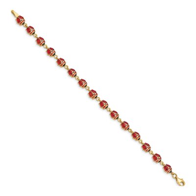 14K Yellow Gold Red Black Enamel Ladybug Bracelet – view 3