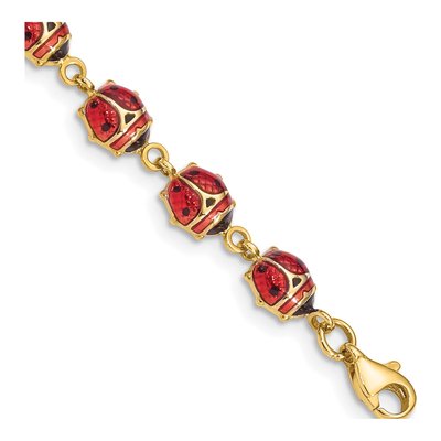 14K Yellow Gold Red Black Enamel Ladybug Bracelet