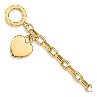 14K Yellow Gold Heart Toggle Bracelet