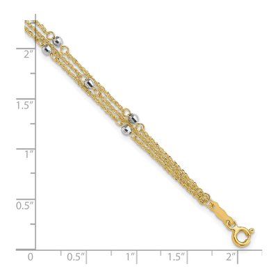 14K Two-Tone Gold 6mm Diamond-Cut Triple Strand Beaded Fancy Link Chain Bracelet – view 4