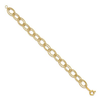 14K Yellow Gold 11mm Hollow Fancy Oval Double Link Chain Bracelet – view 3