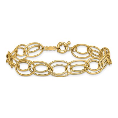 14K Yellow Gold 11mm Hollow Fancy Oval Double Link Chain Bracelet – view 4
