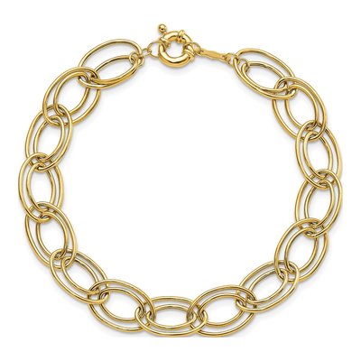 14K Yellow Gold 11mm Hollow Fancy Oval Double Link Chain Bracelet – view 6