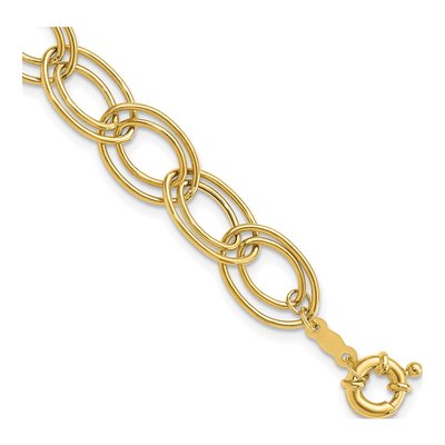 14K Yellow Gold 11mm Hollow Fancy Oval Double Link Chain Bracelet