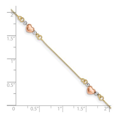14K Tri-Color Gold Puffed Heart Bracelet – view 4