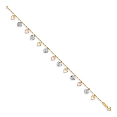 14K Tri-Color Gold Textured Heart Bracelet – view 3