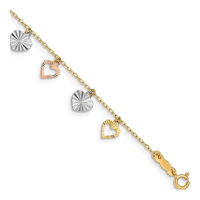 14K Tri-Color Gold Textured Heart Bracelet