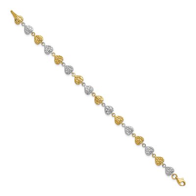 14K Two-Tone Gold Hammered Hearts Bracelet – view 3