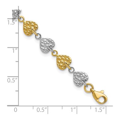 14K Two-Tone Gold Hammered Hearts Bracelet – view 4