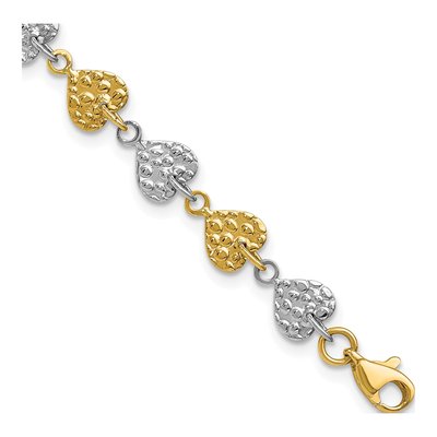 14K Two-Tone Gold Hammered Hearts Bracelet