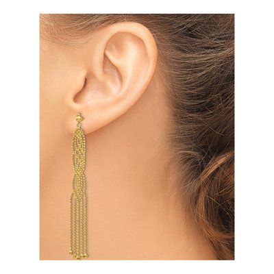 14K Yellow Gold Beaded Fringe Dangle Earrings – view 4