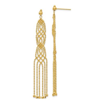 14K Yellow Gold Beaded Fringe Dangle Earrings