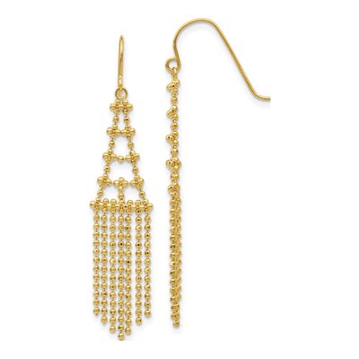 14K Yellow Gold Fringe Beaded Dangle Earrings